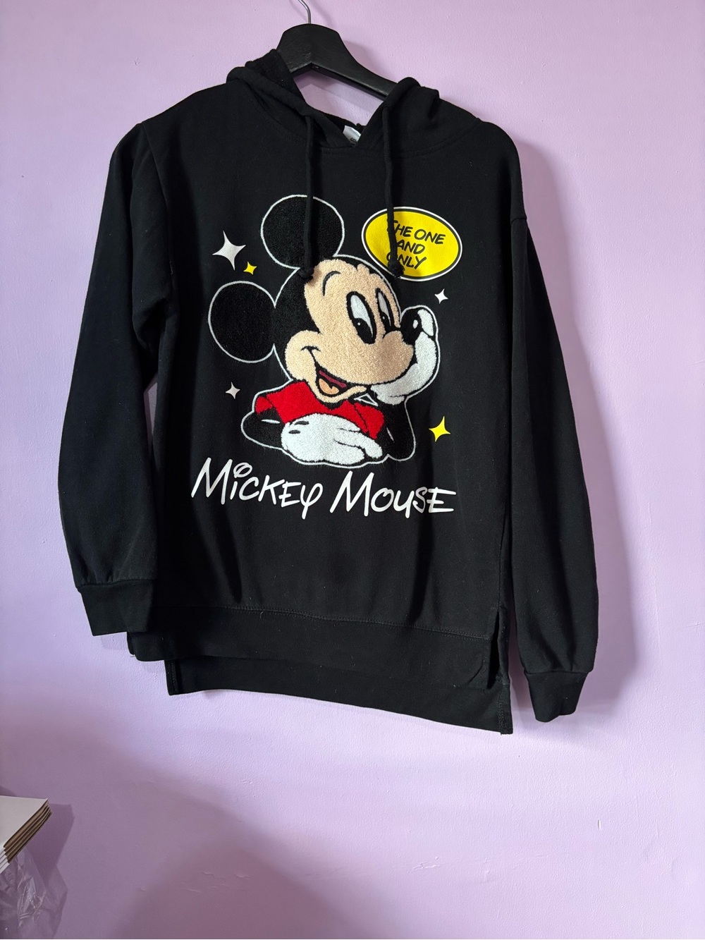 Disney Black Mickey Mouse Pullover Hoodie with Red & Yellow Accents